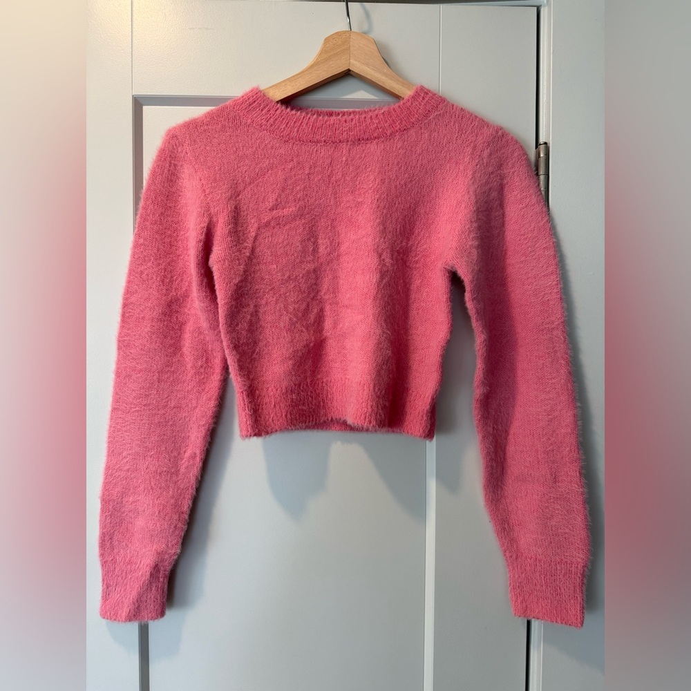 Urban Outfitters Pink Fluffy Cropped Sweater